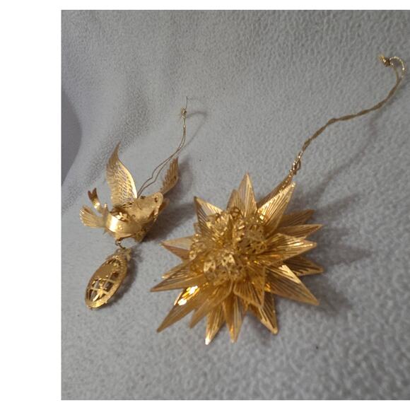 Set 2 Danbury Mint Gold Plated Ornament Peace on Earth Dove Snowflake Star - Picture 3 of 11
